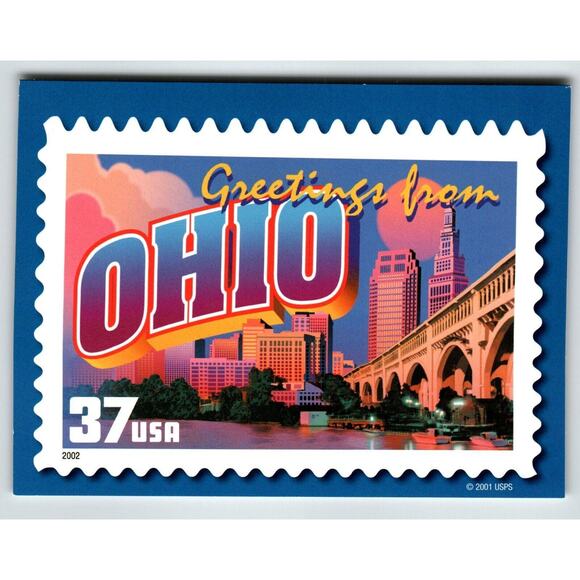 Greetings From Ohio Large Letter Chrome Postcard USPS 2001 Bridge Buildings Lake - Picture 1 of 2